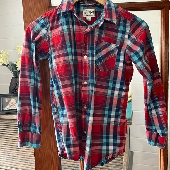 Children’s Place Boy Plaid Button-down, long sleeved shirt, EUC, Size 10/12 - Picture 7 of 8